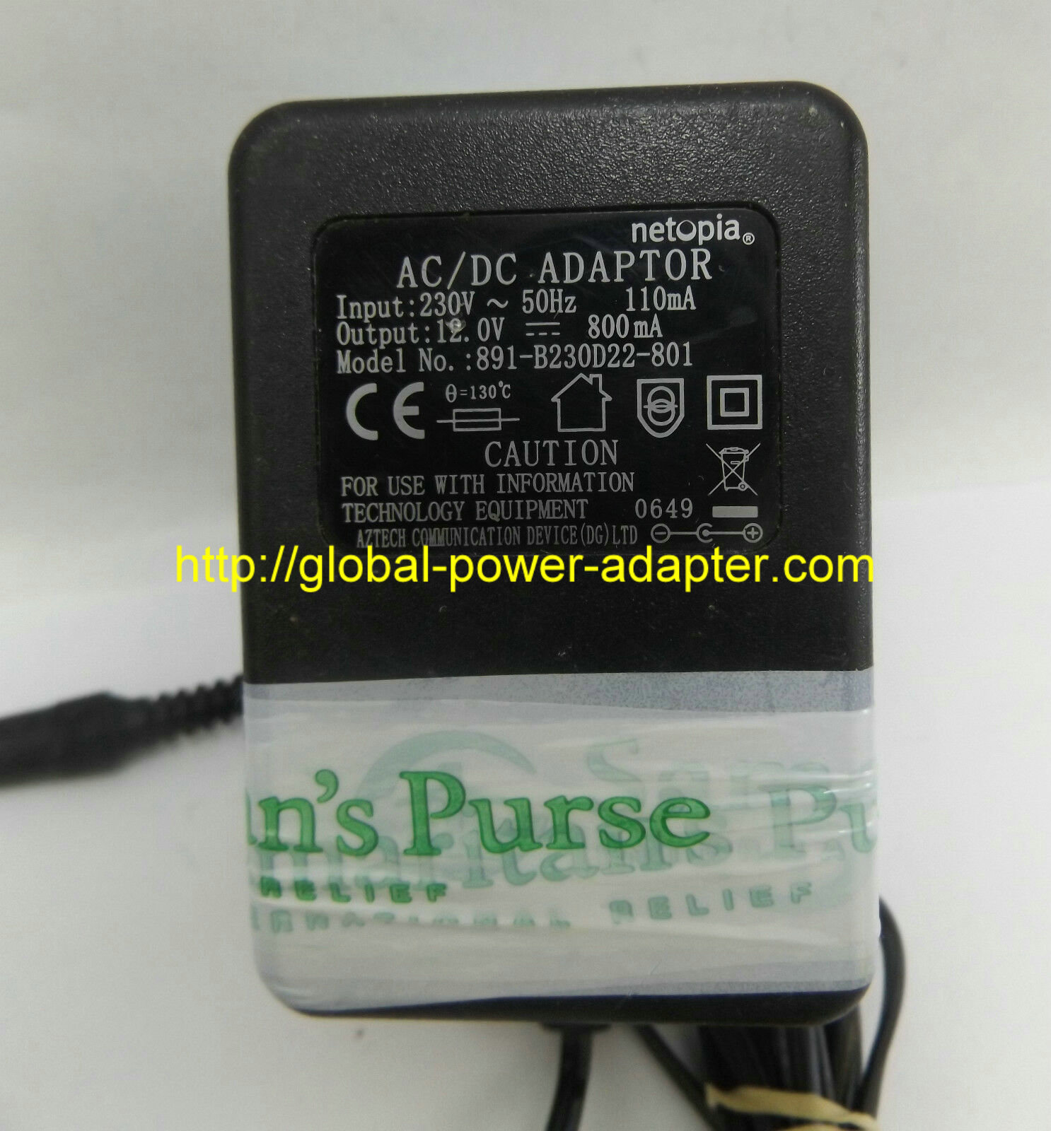 *Brand NEW*891-B230D22-801 Netopia 12V 800mA AC/DC Adaptor - Click Image to Close